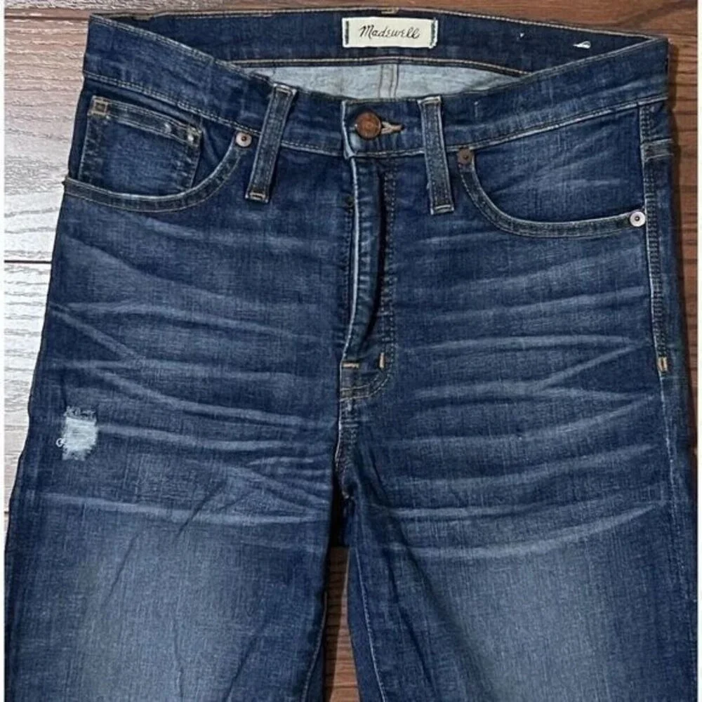 Madewell Skinny Jeans Women 26 Blue Excellent Distressed High Rise Raw Hem - Picture 4 of 9